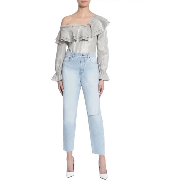 Chelsea & Walker Off- Shoulder Foiled Carrey Linen Blouse Size 6 - Picture 1 of 10